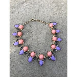 Vintage Rhinestone and Plastic Cabochon Statement Necklace Orange‎ and Lavender